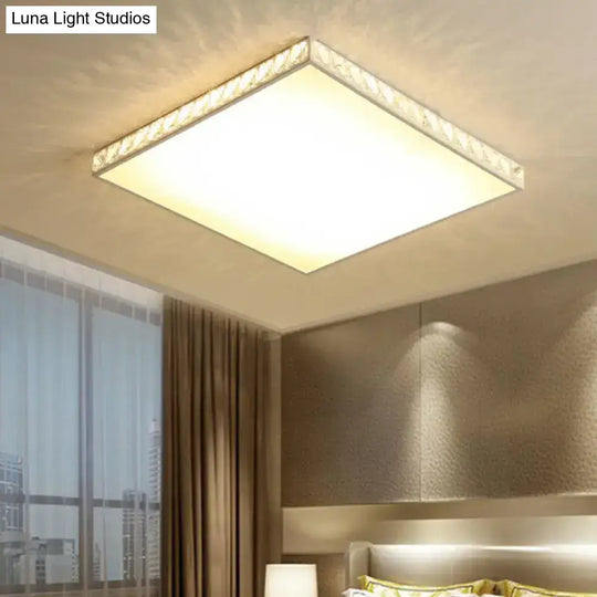 White Crystal Led Ceiling Lamp With Geometry Acrylic Shade - Bedroom Flush Mount Fixture