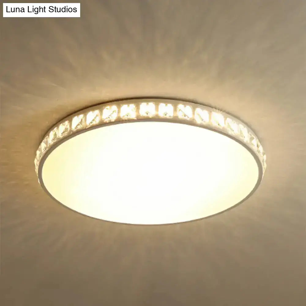 White Crystal Led Ceiling Lamp With Geometry Acrylic Shade - Bedroom Flush Mount Fixture