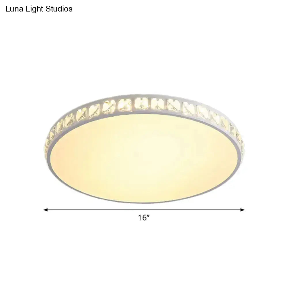 White Crystal Led Ceiling Lamp With Geometry Acrylic Shade - Bedroom Flush Mount Fixture