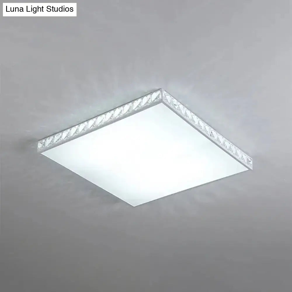 White Crystal Led Ceiling Lamp With Geometry Acrylic Shade - Bedroom Flush Mount Fixture