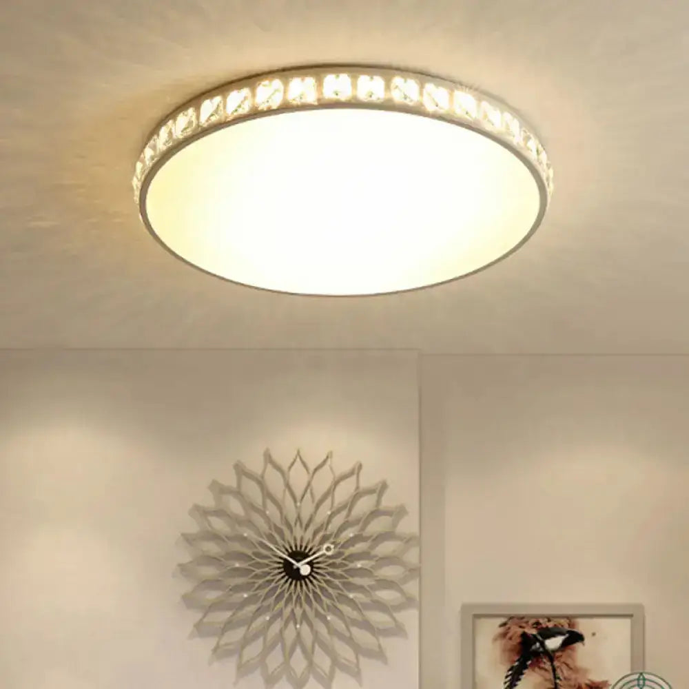 White Crystal Led Ceiling Lamp With Geometry Acrylic Shade - Bedroom Flush Mount Fixture / Small