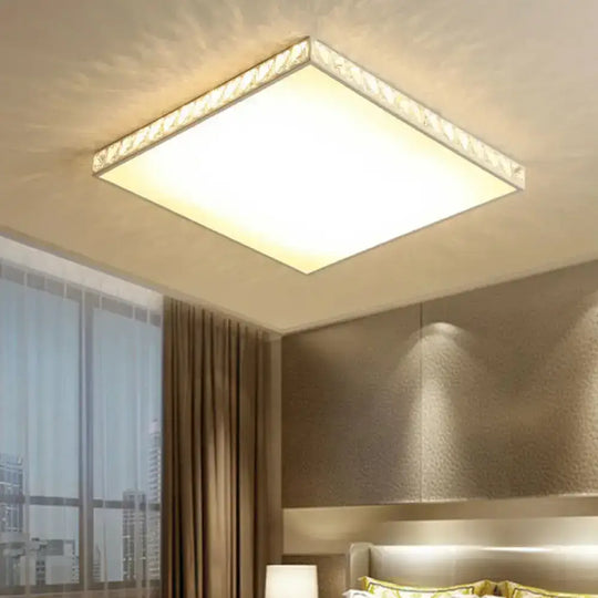 White Crystal Led Ceiling Lamp With Geometry Acrylic Shade - Bedroom Flush Mount Fixture / Small