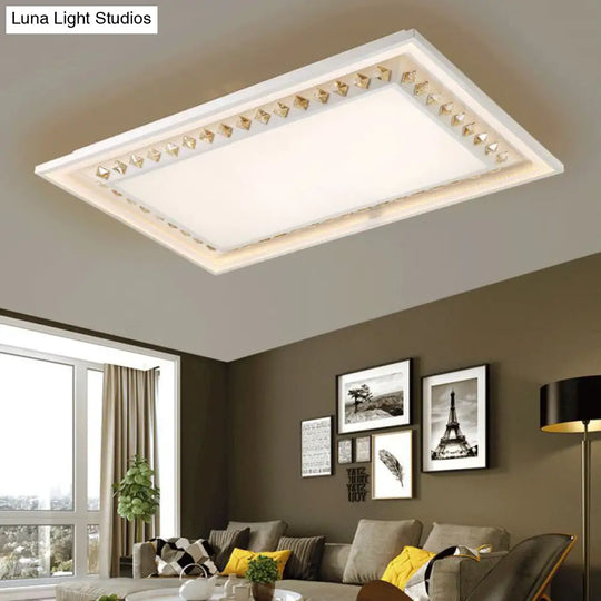 White Crystal Led Ceiling Light Fixture - Minimalist Rectangular Flush Mount / A