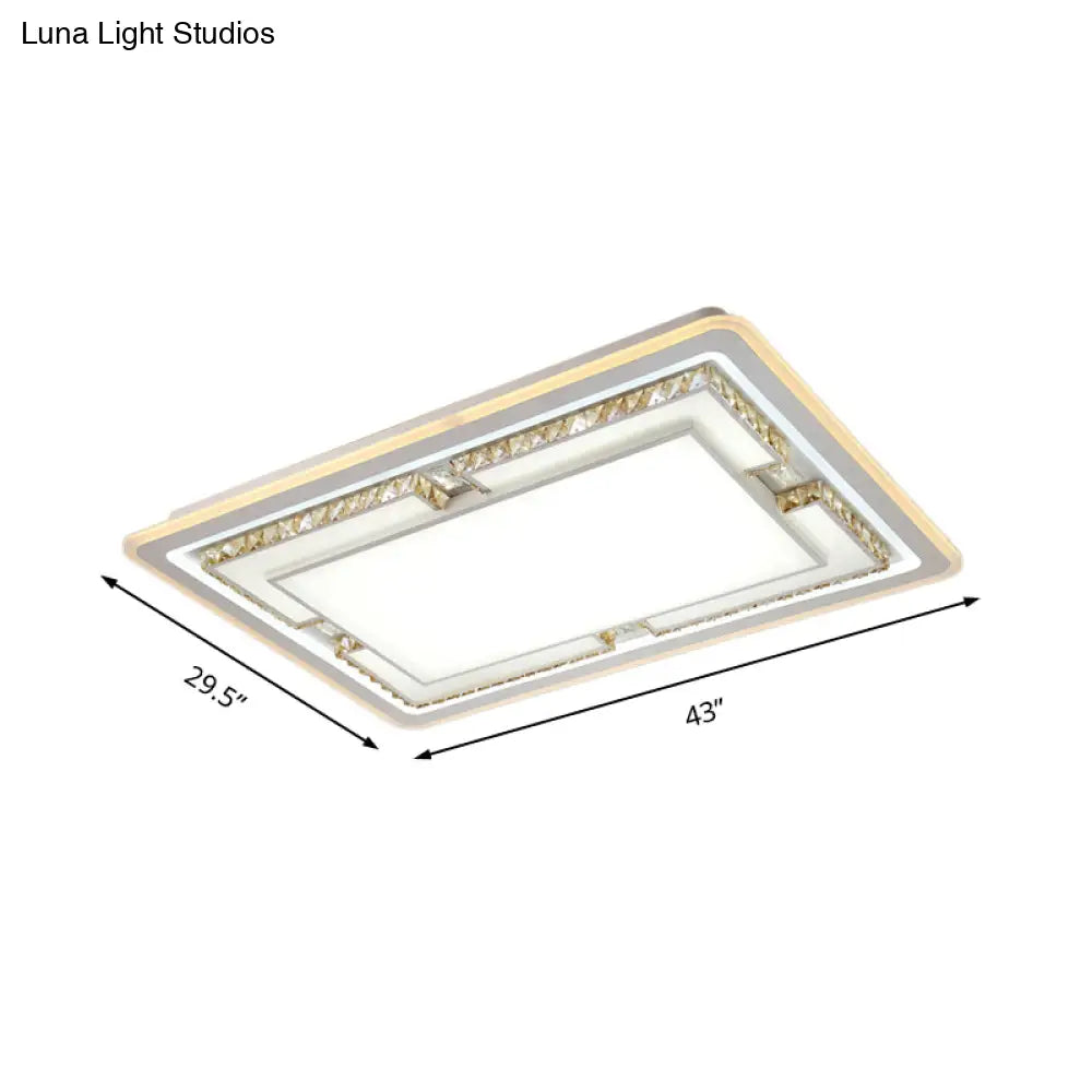 White Crystal Led Ceiling Light Fixture - Minimalist Rectangular Flush Mount