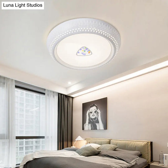 White Crystal Led Flush Mount Lamp - 23/31/36’ Round Bedroom Lighting Fixture 3 Color Light Options