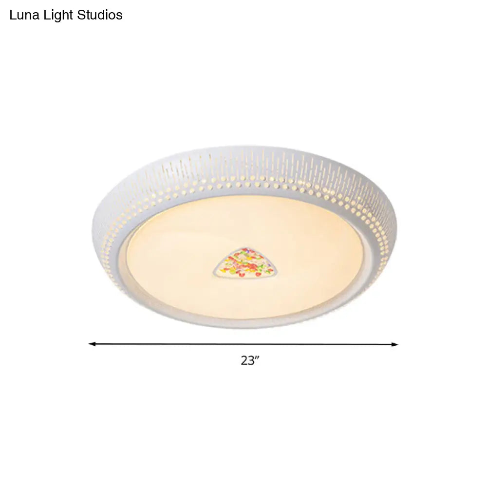 White Crystal Led Flush Mount Lamp - 23/31/36 Round Bedroom Lighting Fixture 3 Color Light Options