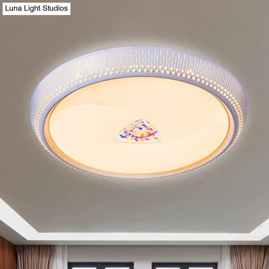 White Crystal Led Flush Mount Lamp - 23/31/36 Round Bedroom Lighting Fixture 3 Color Light Options /
