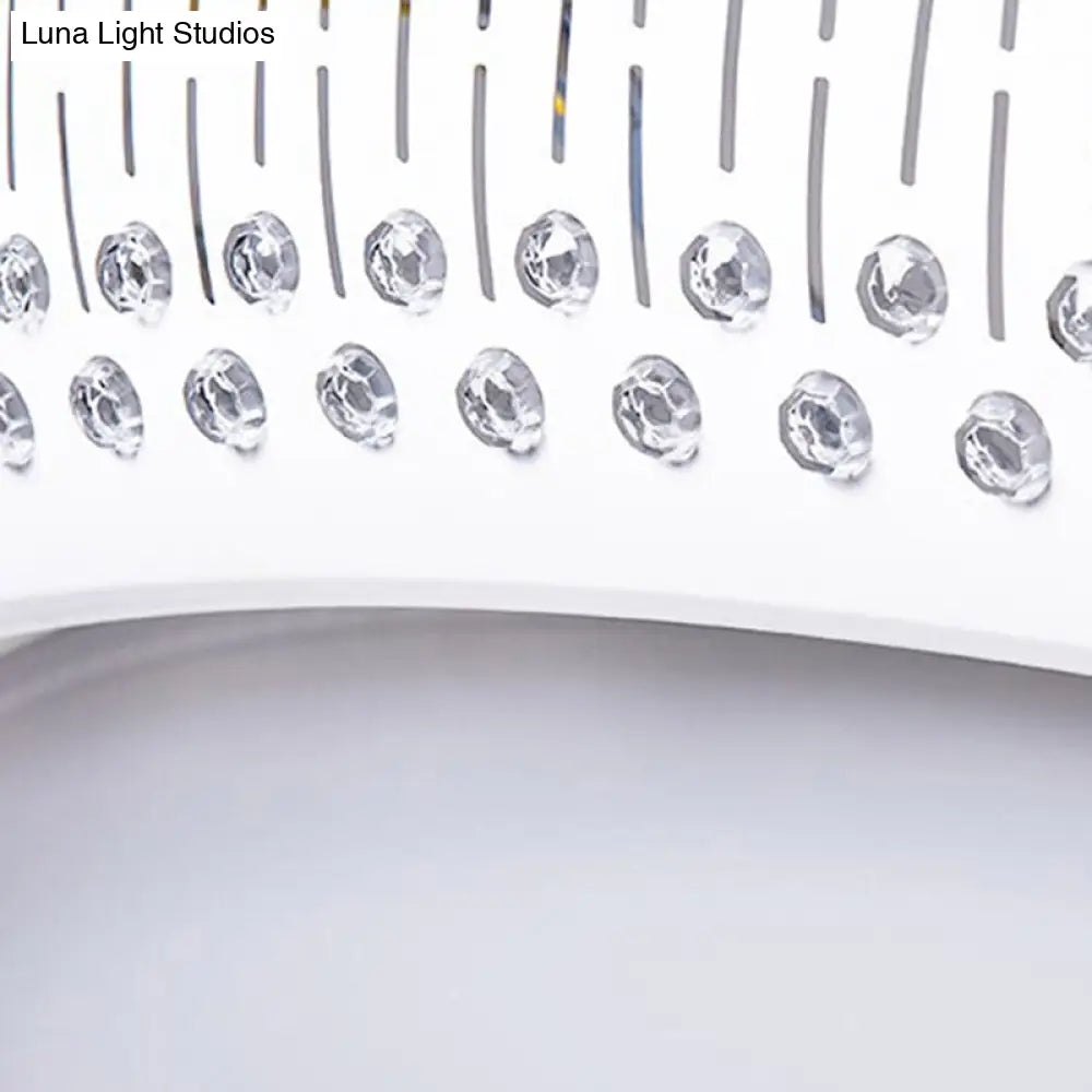 White Crystal Led Flush Mount Lamp - 23/31/36 Round Bedroom Lighting Fixture 3 Color Light Options