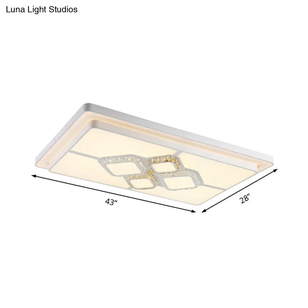 White Crystal Led Flush Mount Lamp For Living Room Square/Rectangular Design