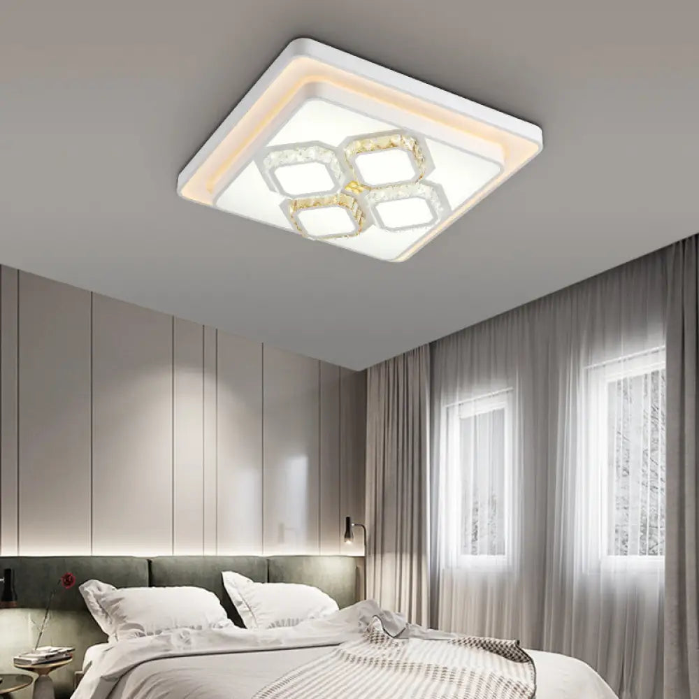 White Crystal Led Flush Mount Lamp For Living Room Square/Rectangular Design / Square