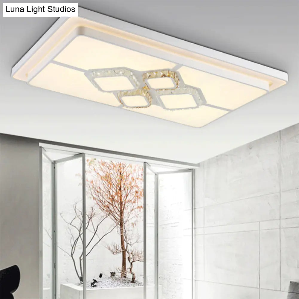 White Crystal Led Flush Mount Lamp For Living Room Square/Rectangular Design / Rectangle