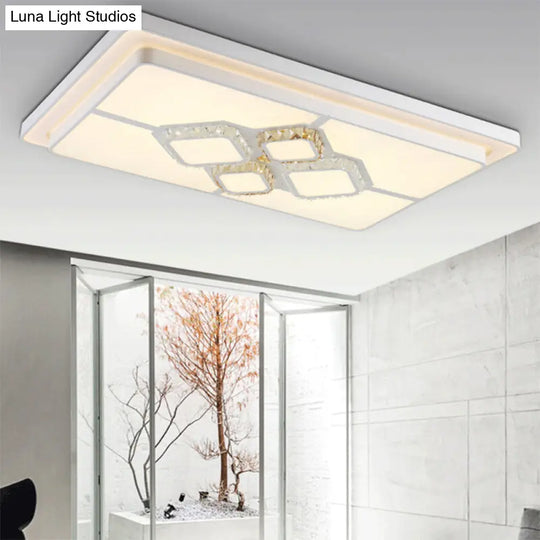 White Crystal Led Flush Mount Lamp For Living Room Square/Rectangular Design / Rectangle