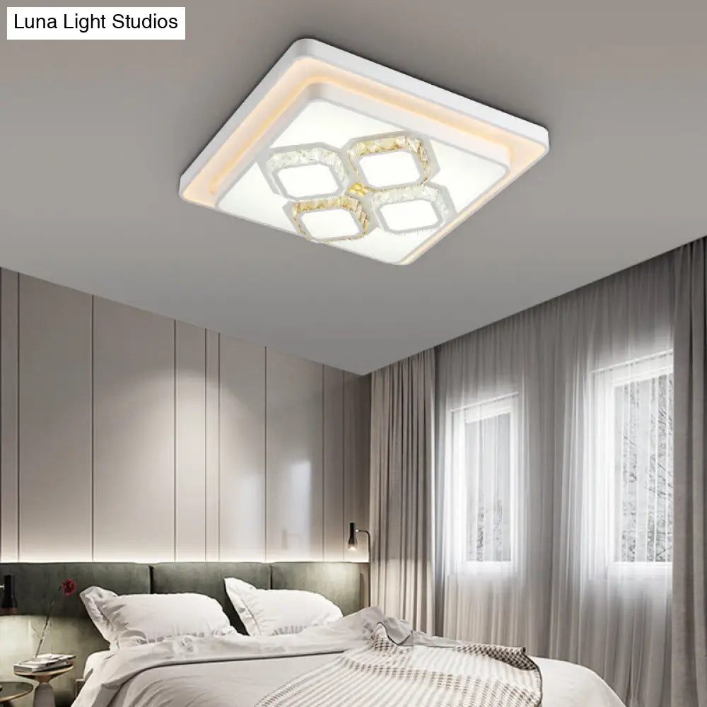 White Crystal Led Flush Mount Lamp For Living Room Square/Rectangular Design / Square
