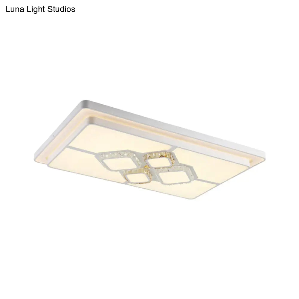 White Crystal Led Flush Mount Lamp For Living Room Square/Rectangular Design
