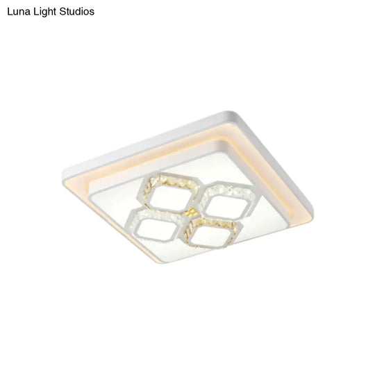 White Crystal Led Flush Mount Lamp For Living Room Square/Rectangular Design