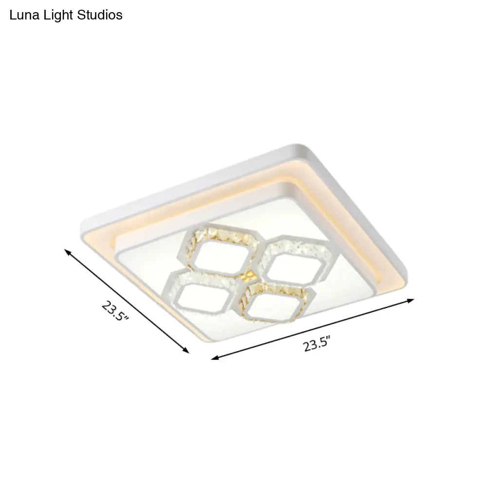 White Crystal Led Flush Mount Lamp For Living Room Square/Rectangular Design