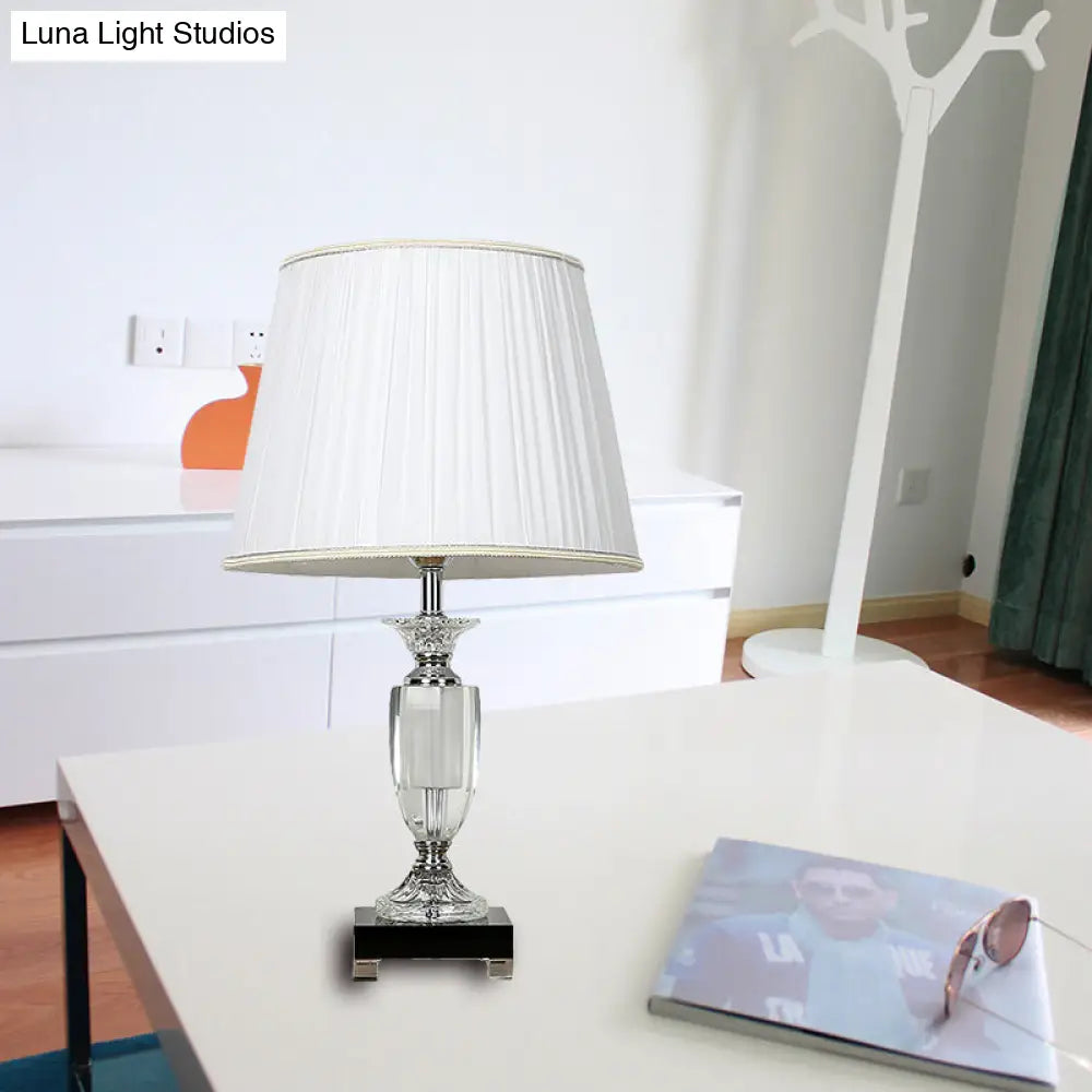 White Crystal Nightlight Table Lamp With Square Pedestal - Simplicity Barrel Design