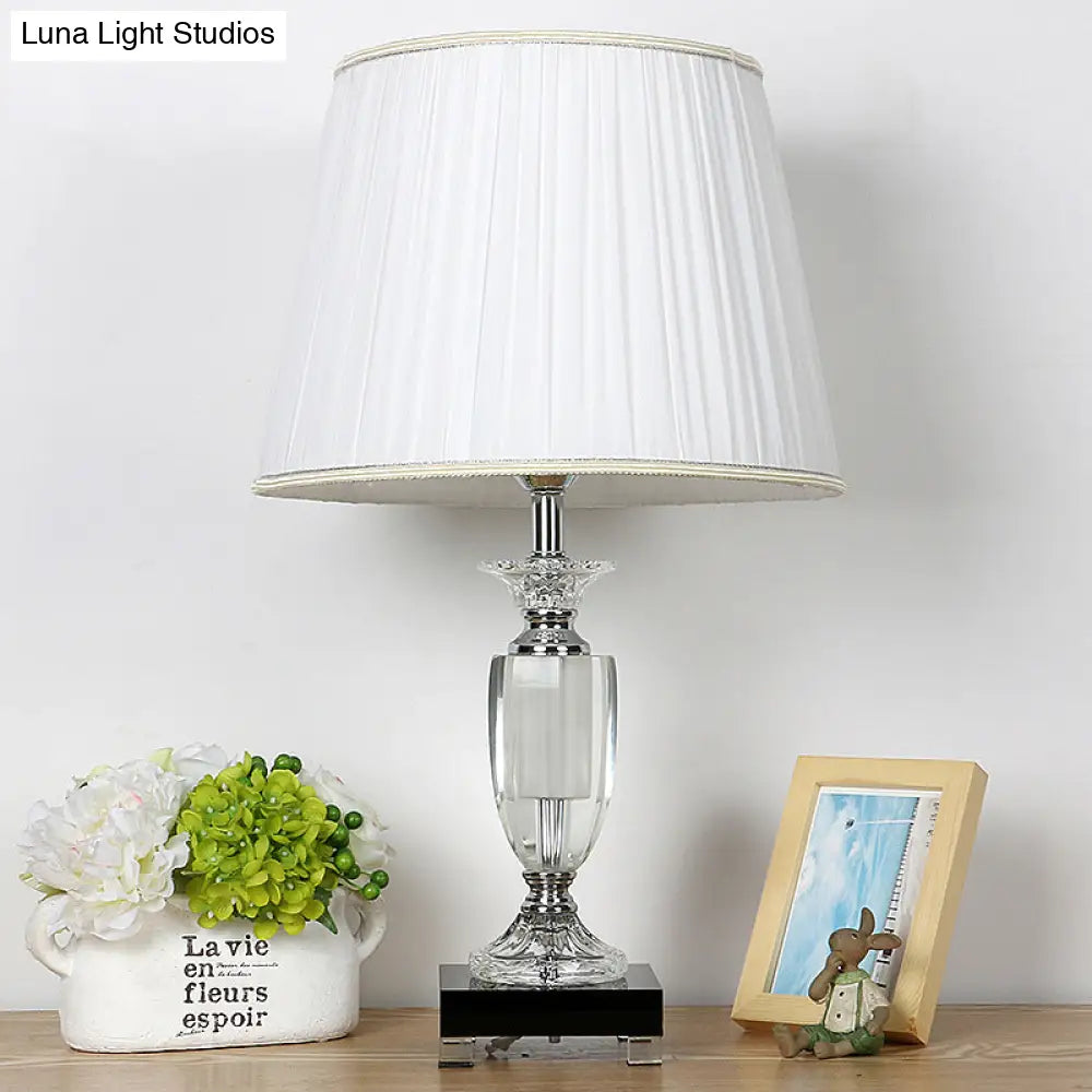 White Crystal Nightlight Table Lamp With Square Pedestal - Simplicity Barrel Design