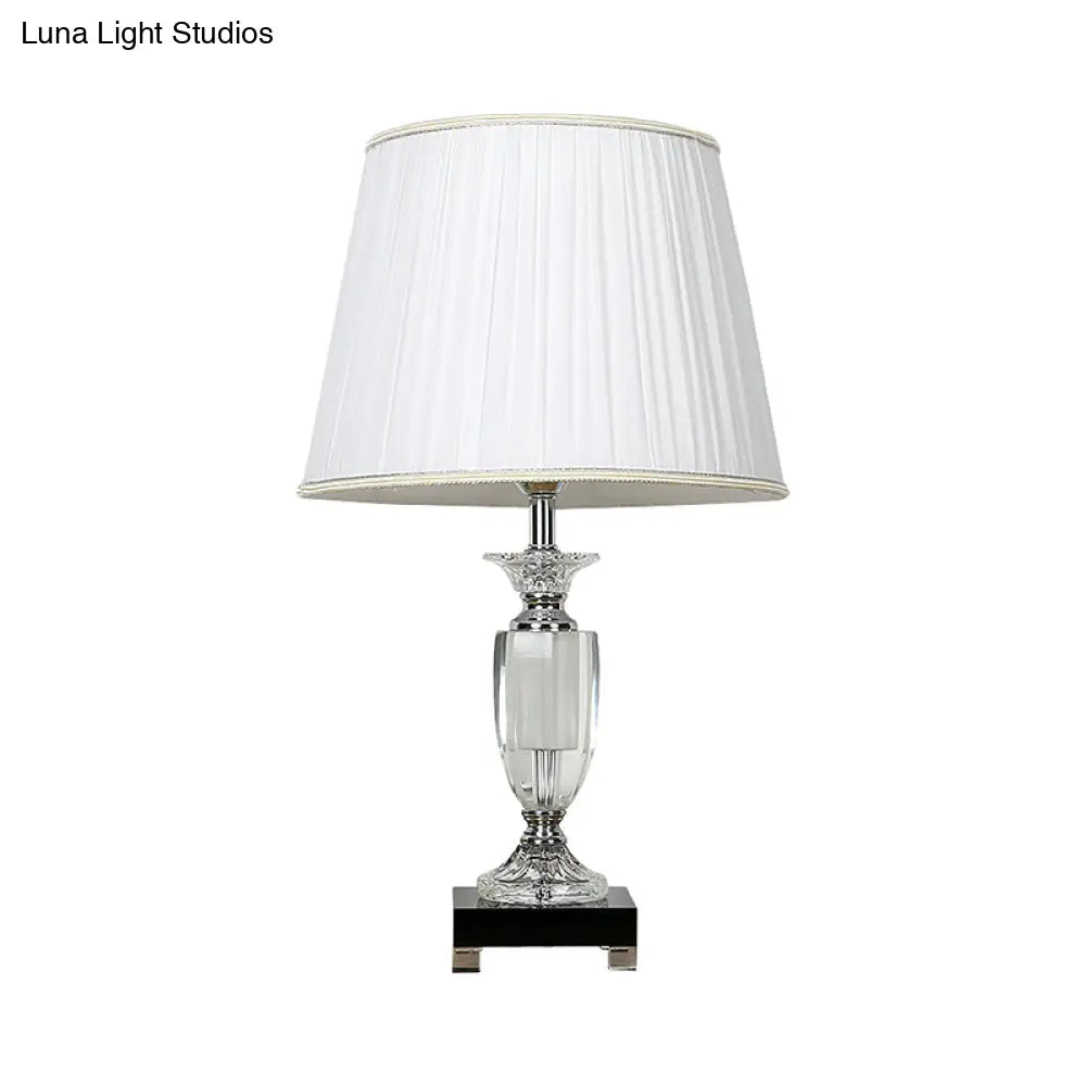 White Crystal Nightlight Table Lamp With Square Pedestal - Simplicity Barrel Design