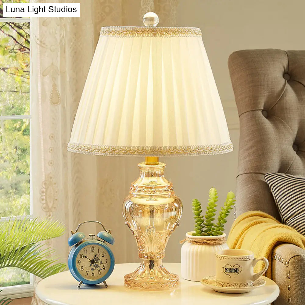 White Crystal Nightstand Lamp - Modern Task Lighting In Jar Shape