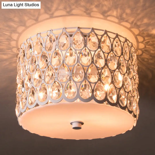 White Crystal Round Flush Lamp - Simplicity 2 - Light Ceiling Mount With Iron Mesh