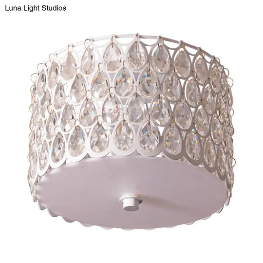 White Crystal Round Flush Lamp - Simplicity 2 - Light Ceiling Mount With Iron Mesh