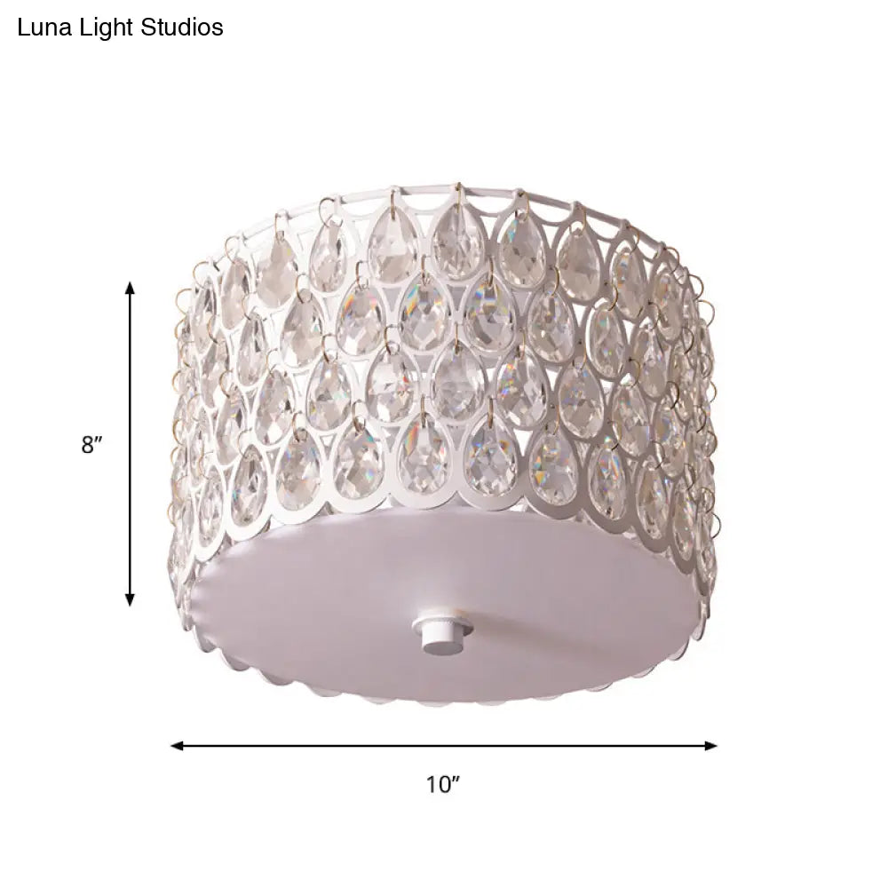 White Crystal Round Flush Lamp - Simplicity 2 - Light Ceiling Mount With Iron Mesh