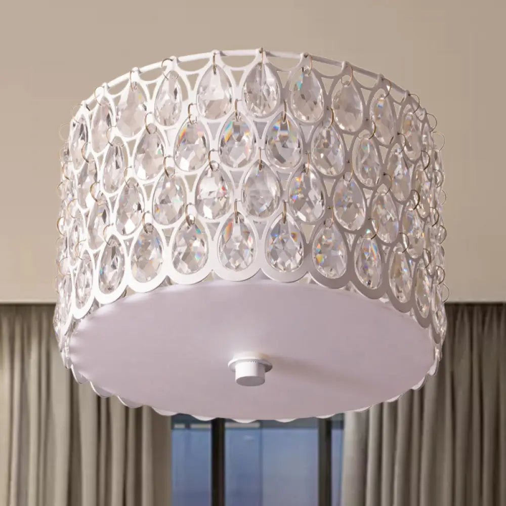 White Crystal Round Flush Lamp - Simplicity 2 - Light Ceiling Mount With Iron Mesh