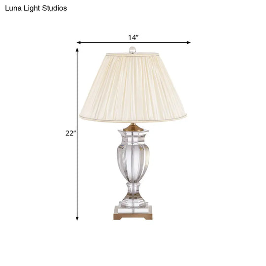 White Crystal Table Lamp - Traditional Bedside Lighting With Fabric Shade