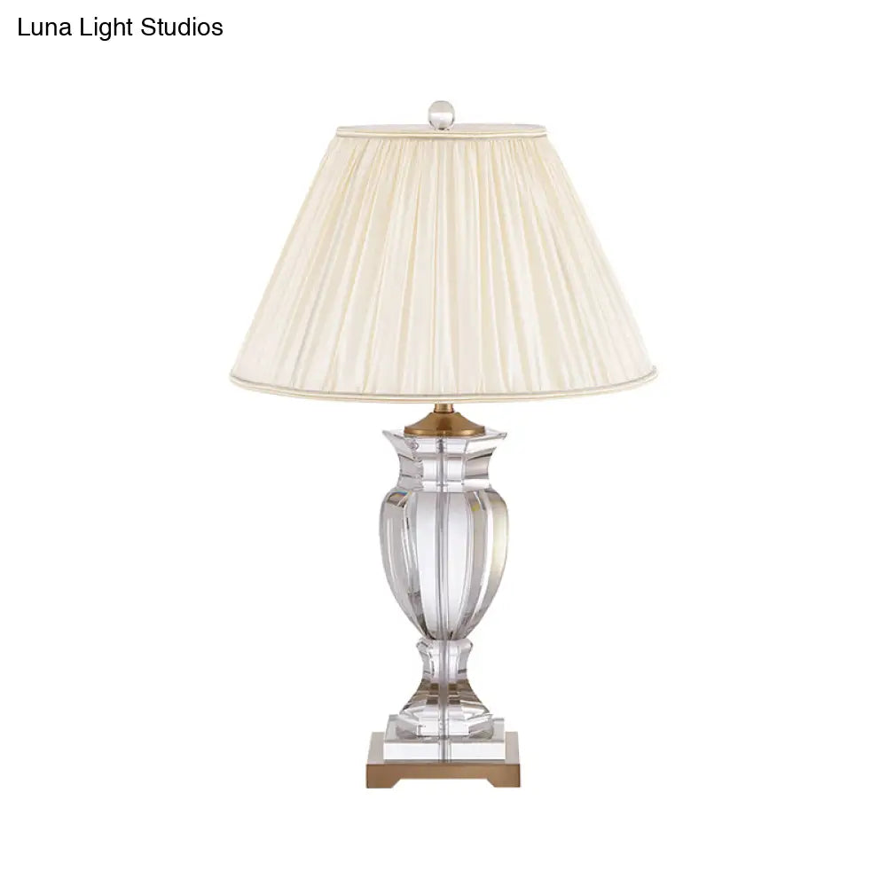 White Crystal Table Lamp - Traditional Bedside Lighting With Fabric Shade