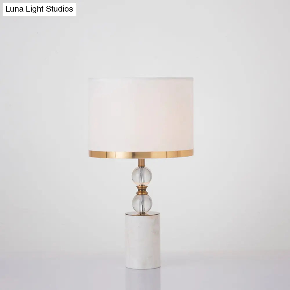 White Crystal Table Lamp With 1 Head Traditional Fabric Shade