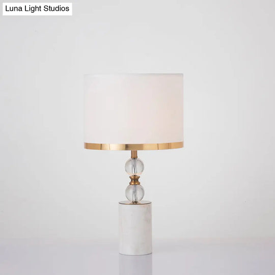 White Crystal Table Lamp With 1 Head Traditional Fabric Shade