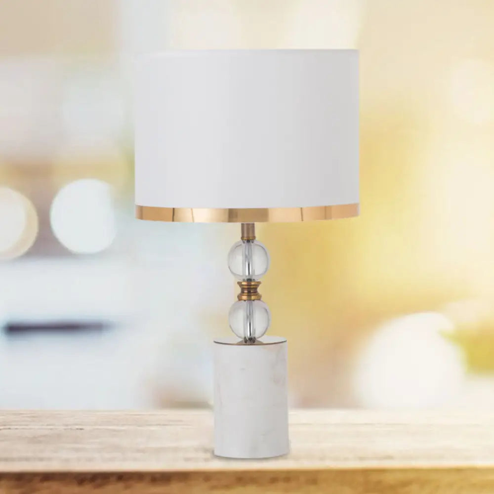 White Crystal Table Lamp With 1 Head Traditional Fabric Shade