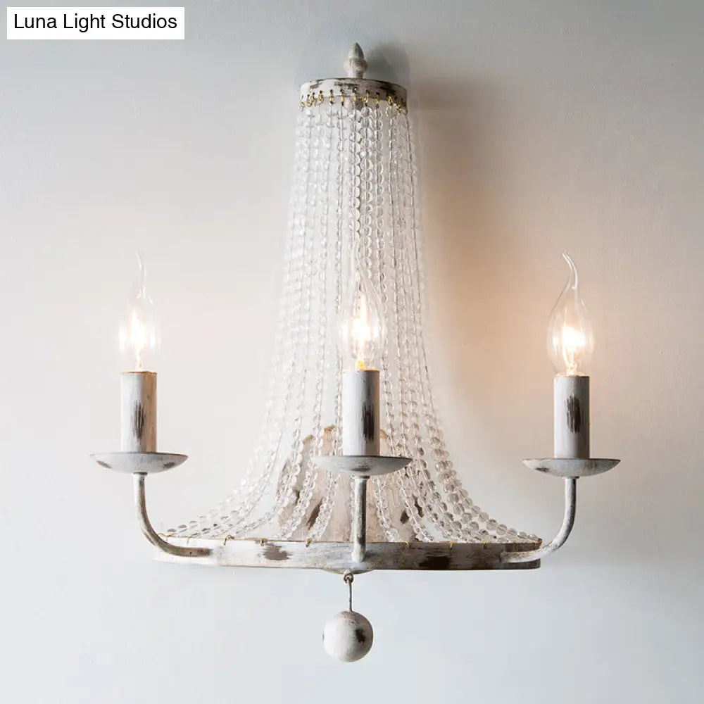 White Crystal Wall Mount Retro Light With Metallic Candlestick - Elegant And Timeless