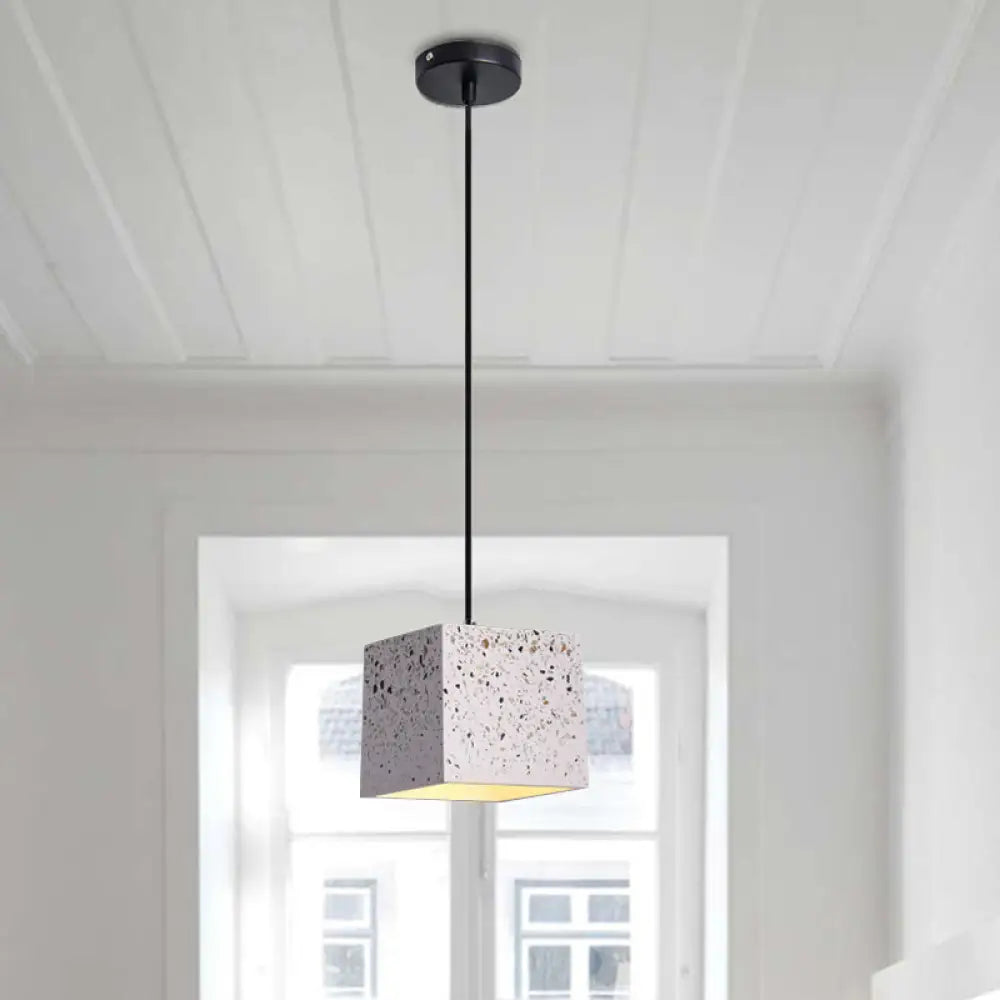 White Cube Pendant Light - Modern Nordic Terrazzo Ceiling Lamp For Restaurants