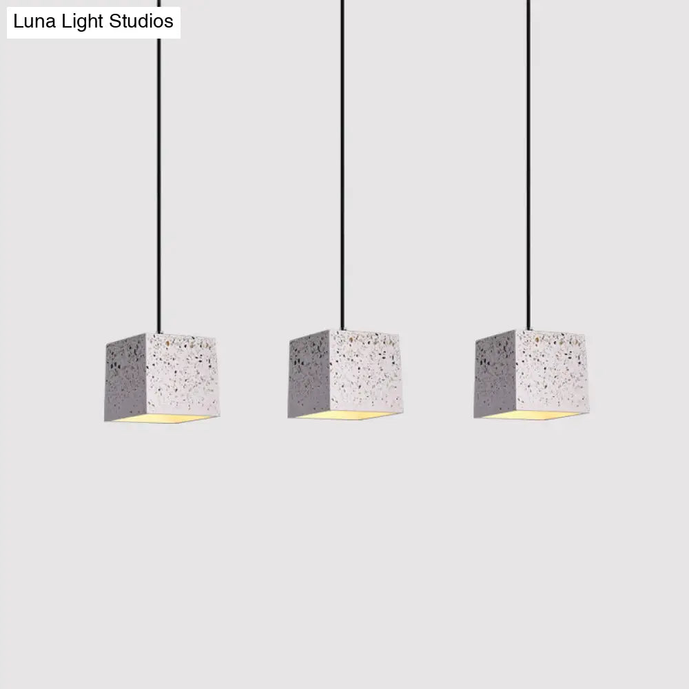 White Cube Pendant Light - Modern Nordic Terrazzo Ceiling Lamp For Restaurants