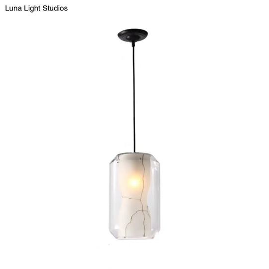 White Curved Pendant Light - Modern Faux Marble Suspension Lamp With Clear Glass Shade
