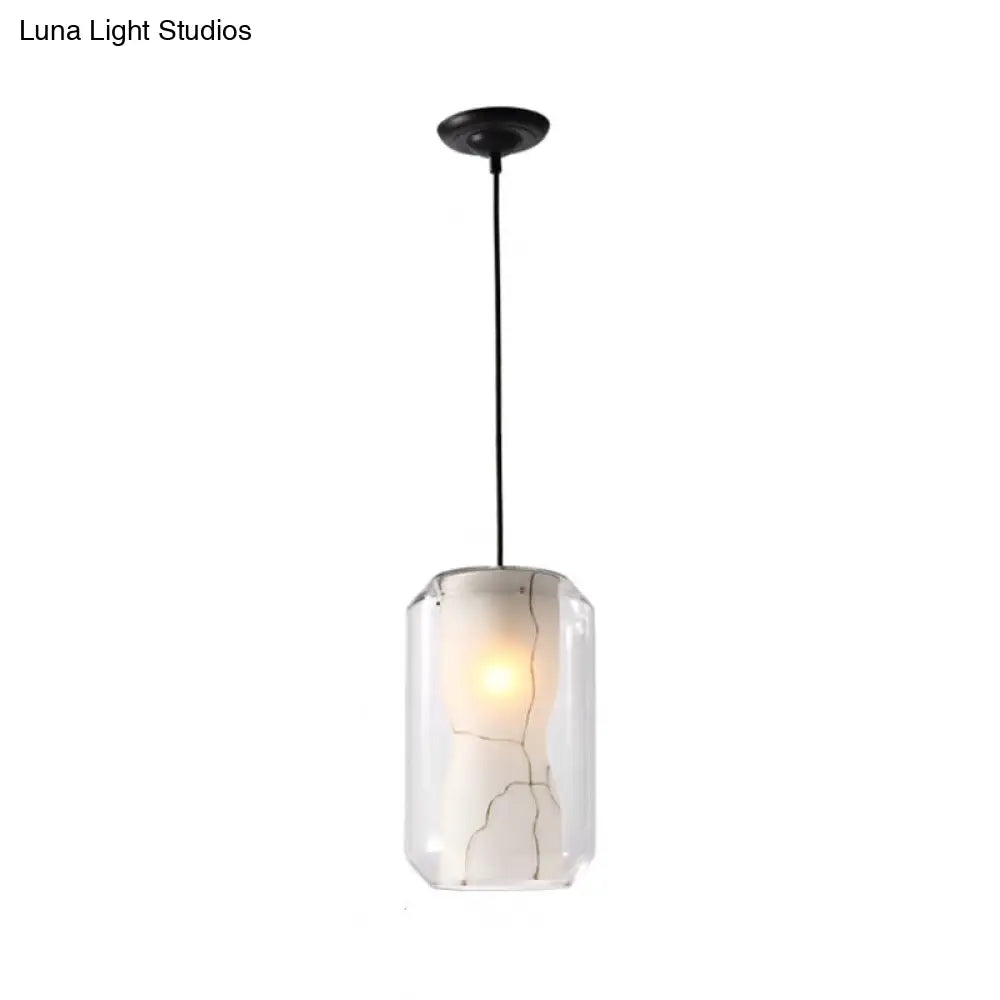 Modern White Pendant Light With Faux Marble And Clear Glass Shade