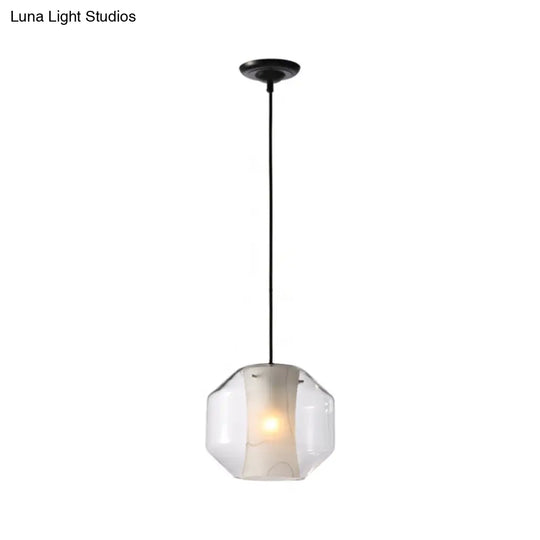 White Curved Pendant Light - Modern Faux Marble Suspension Lamp With Clear Glass Shade