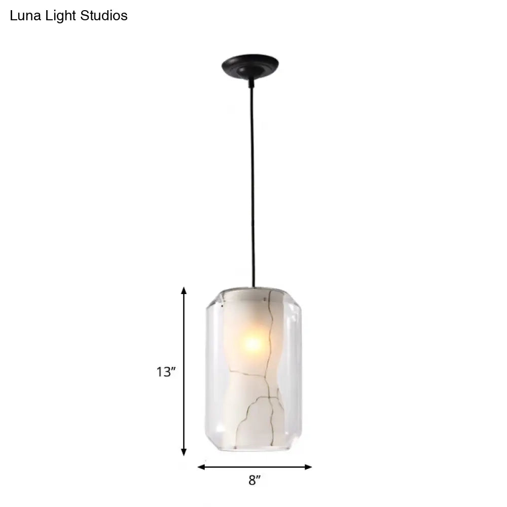 Modern White Pendant Light With Faux Marble And Clear Glass Shade