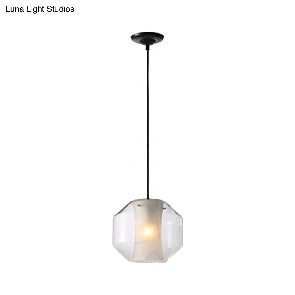 Modern White Pendant Light With Faux Marble And Clear Glass Shade