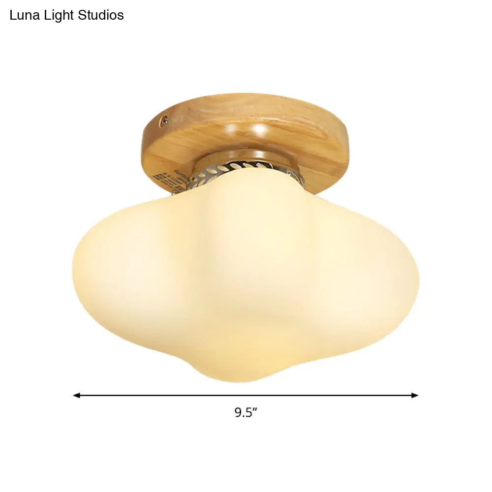 White Curved Square Milk Glass Flush Ceiling Light Hotel - Simple Style Lamp (1 Bulb)