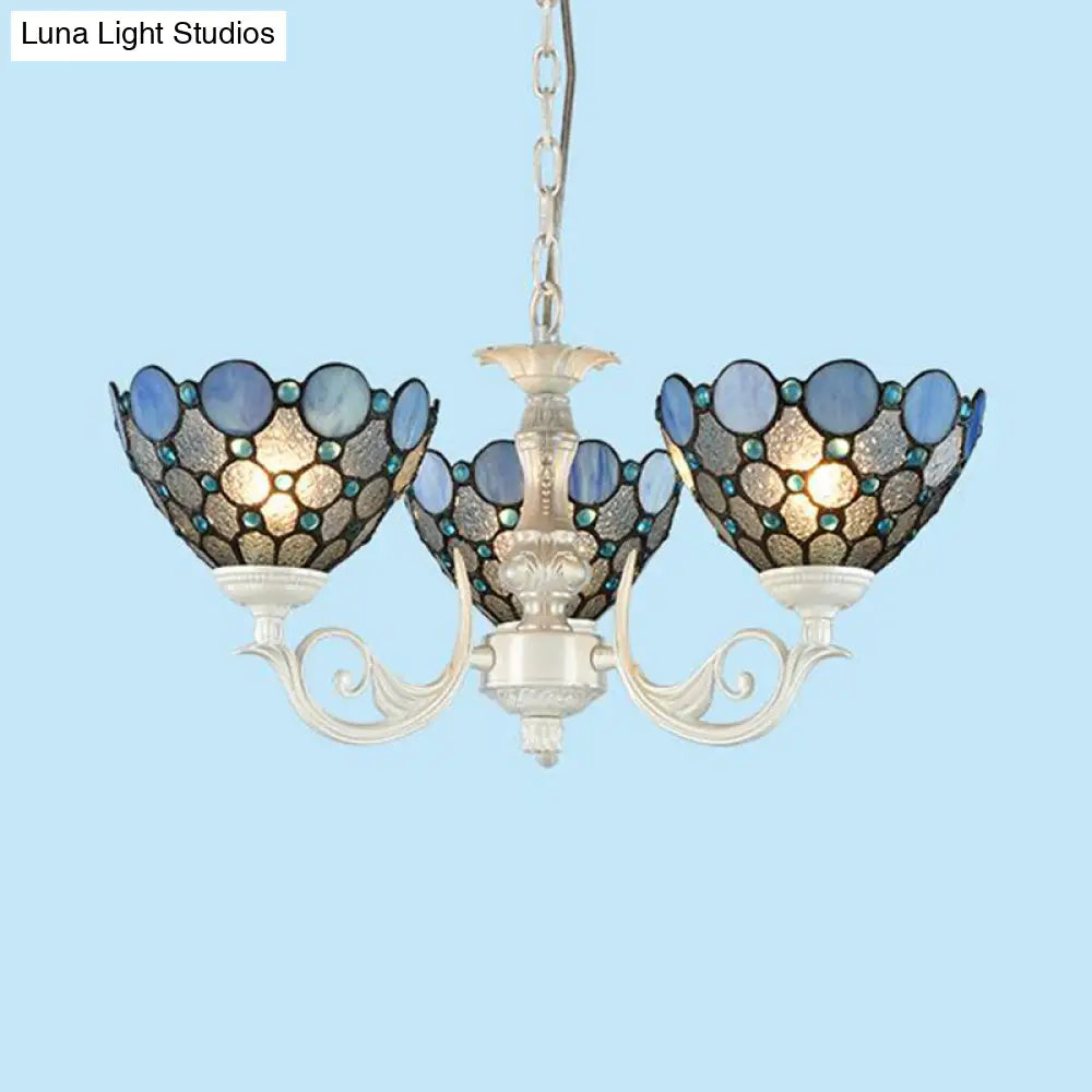 Tiffany Cut Glass Bowl Chandelier - 3/5 Lights White Hanging Lamp Kit For Bedroom