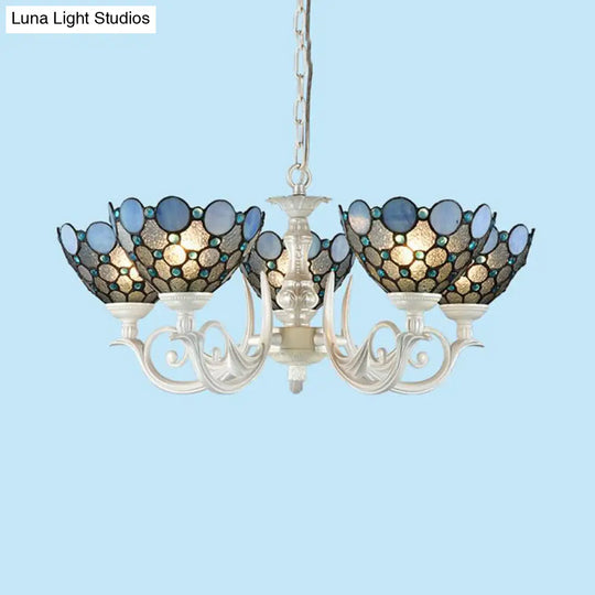 Tiffany Cut Glass Bowl Chandelier - 3/5 Lights White Hanging Lamp Kit For Bedroom