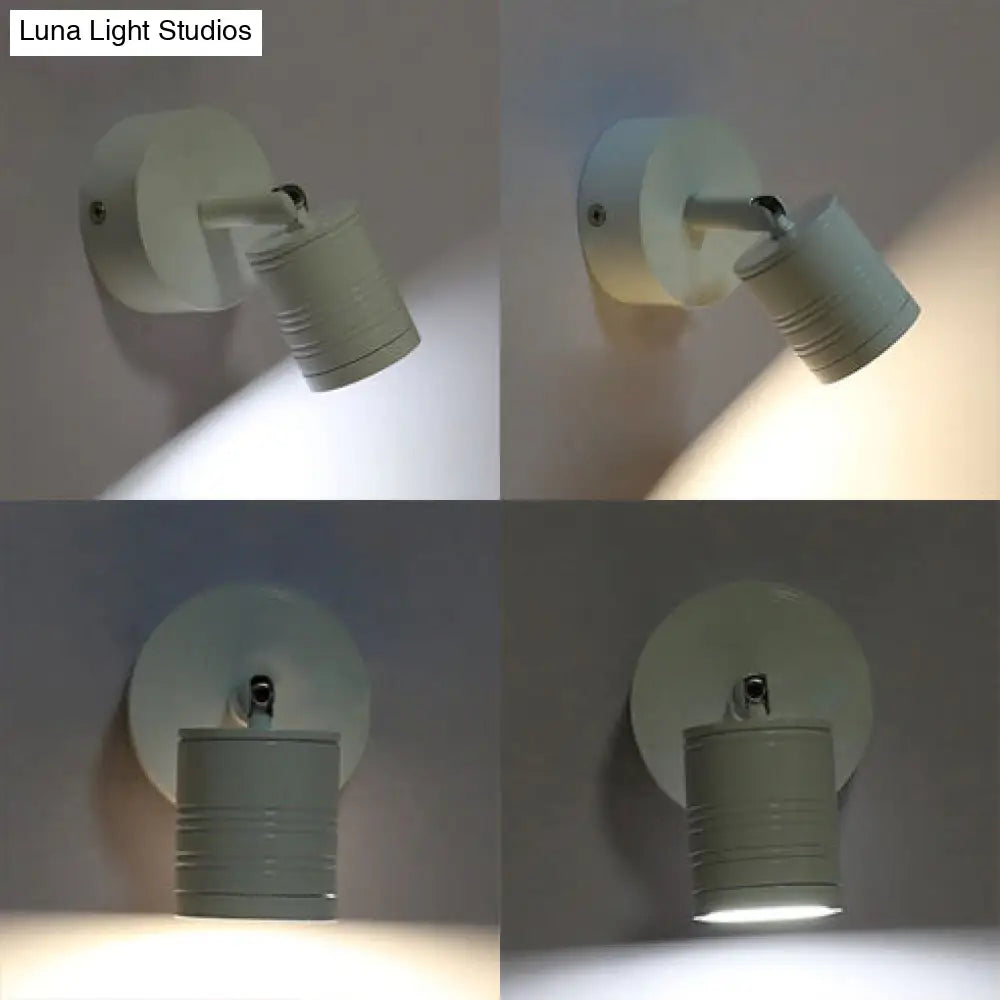 White Cylinder Led Wall Sconce Lamp For Bedside - Simple Style Metal Light Fixture In Warm/White