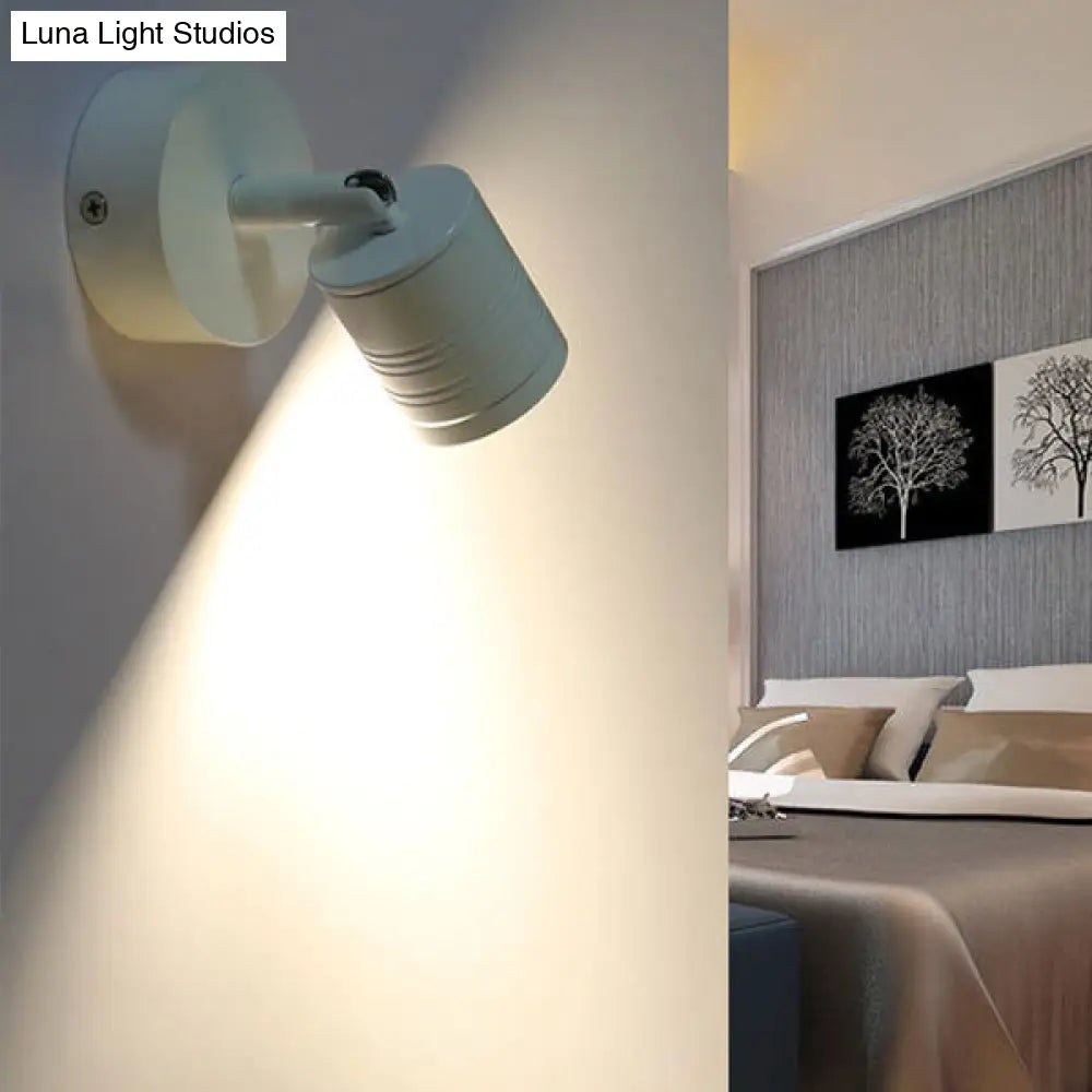 White Cylinder Led Wall Sconce Lamp For Bedside - Simple Style Metal Light Fixture In Warm/White