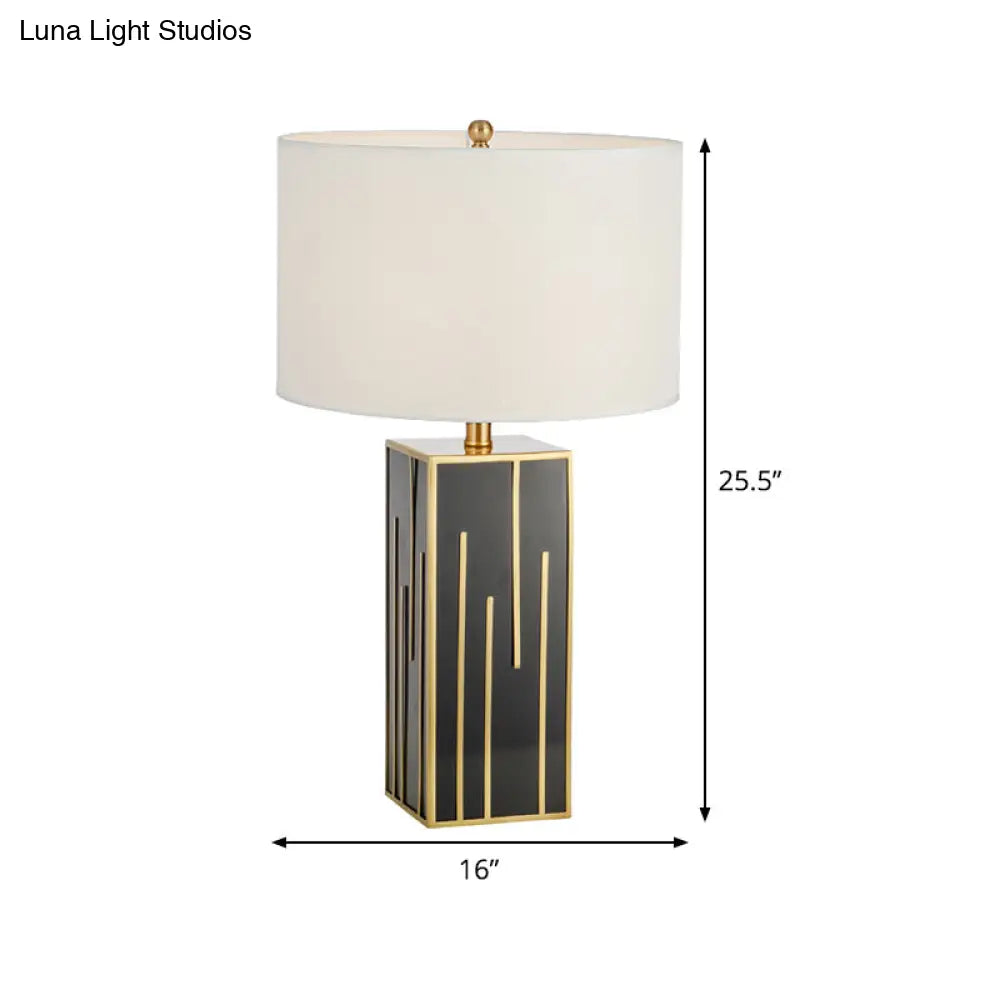 White Cylinder Nightstand Lamp - Fabric Table Light For Living Room