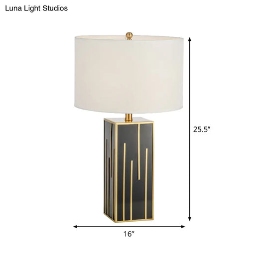 White Cylinder Nightstand Lamp - Fabric Table Light For Living Room