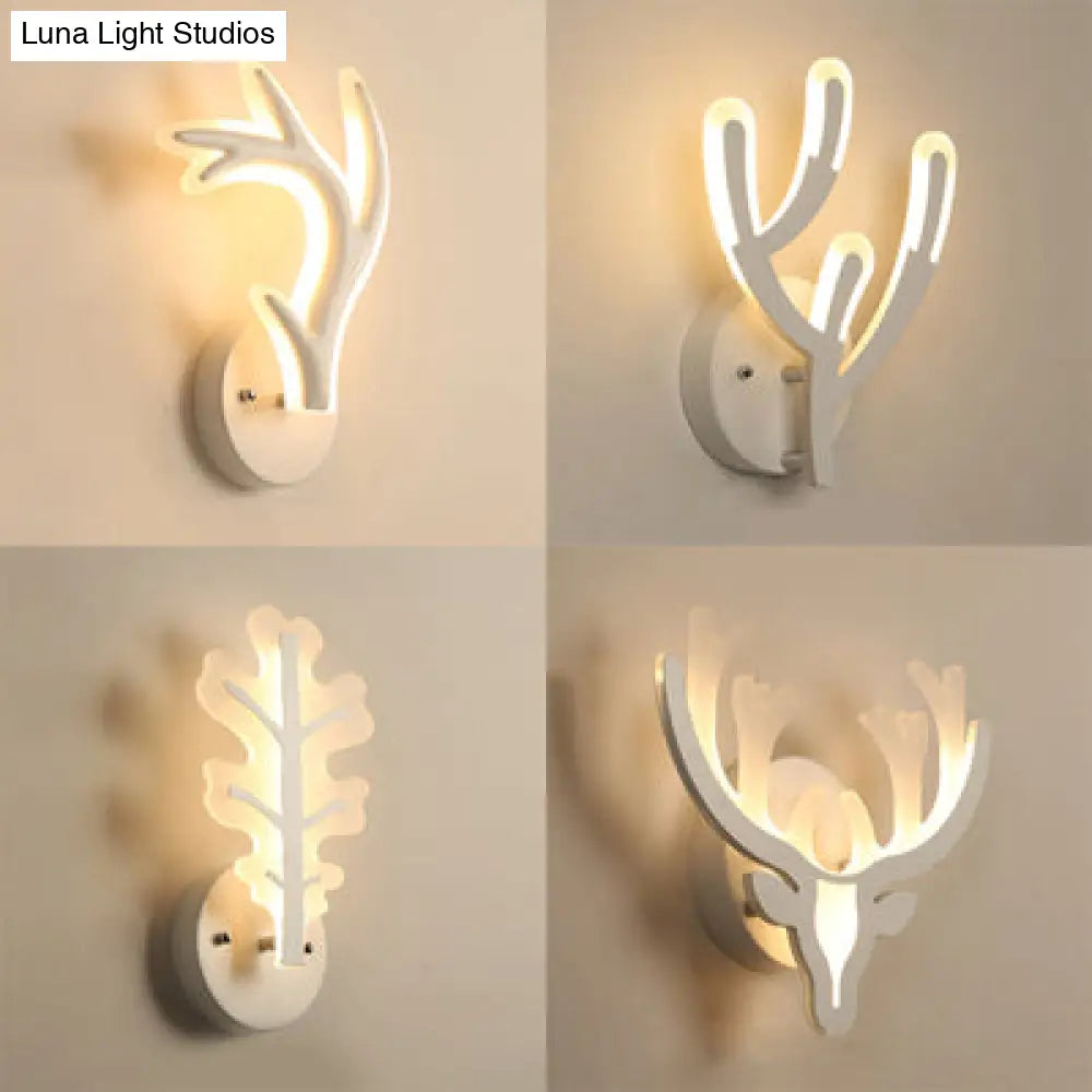 White Deer Horn Led Wall Light - Animal Style Acrylic Sconce For Bedrooms