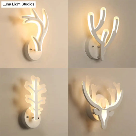 White Deer Horn Led Wall Light - Animal Style Acrylic Sconce For Bedrooms